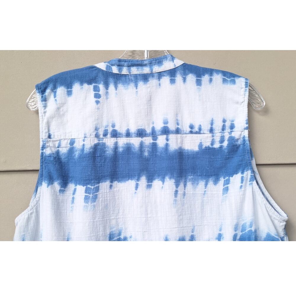 Style & Co Eyelet Pleated Tie Dye 100% Cotton Tank Top Tunic Blue White XL Boho - Picture 9 of 10